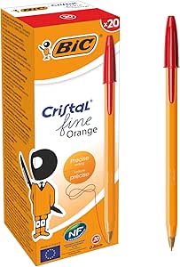 BIC Orange Fine Ballpoint Pens, Fine Point (0.8 mm), Red Ink, Box of 20 - Writing Pens with Long-Lasting Ink