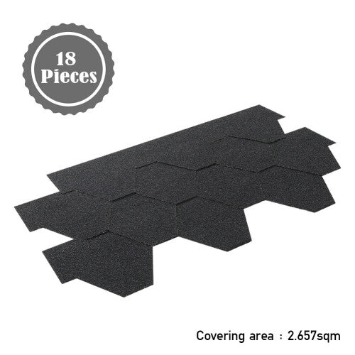 (Black) 2.61ãŽ¡ Roofing Felt Shingles Shed Roof Panels Ridge Tiles Hexagonal