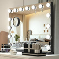 YOURLITE Hollywood Vanity Mirror with Lights, 58×45cm Lighted Makeup Mirror with 15 Dimmable LED Bulbs, 3 Lighting Modes, Touch Screen Control, Tabletop and Wall Mounted for Bedroom, Black