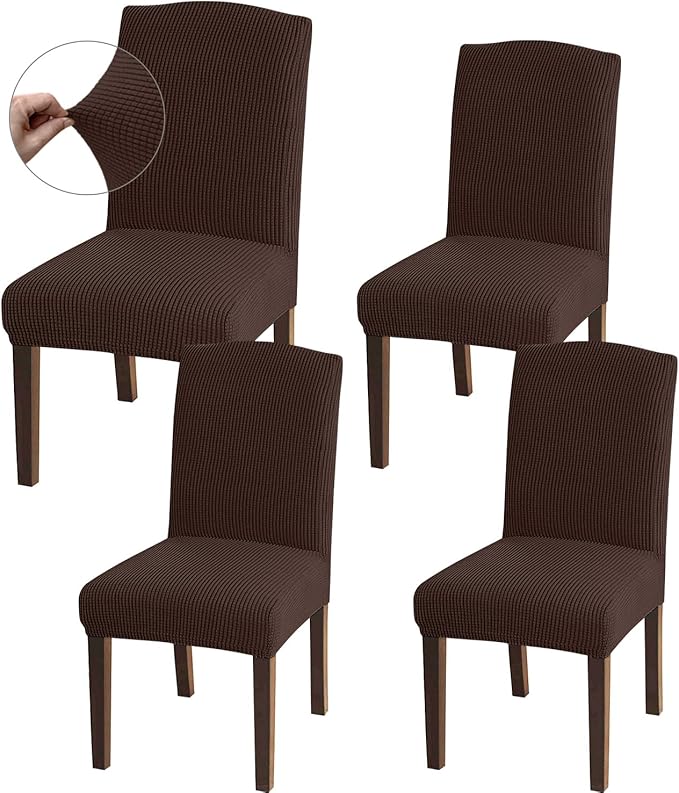 Granbest High Stretch Dining Chair Slipcovers, Universal Fit Jacquard Parson Dining Chair Covers, Removable Chair Protectors for Dining Room, Kitchen, Restaurant and Hotel (Set of 4, Chocolate)