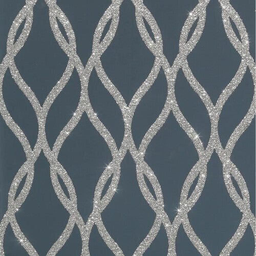 Arthouse Sequin Trellis Navy Blue Silver Wallpaper Glamorous Paste The Wall
