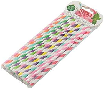 apollo THE HOUSEWARES BRAND Flexi Paper Straws-Stripe pk40