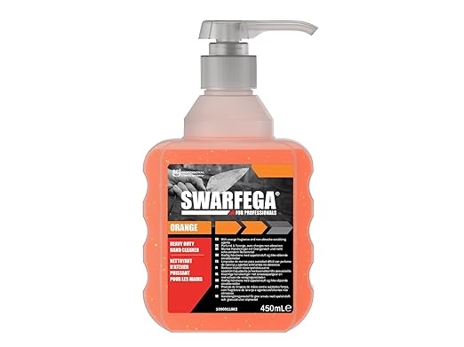 Swarfega Orange Hand Wash, Solvent-Free Heavy Duty Hand Cleaner with Natural Scrub and Moisturisers, Gentle on Skin 450ml Pump