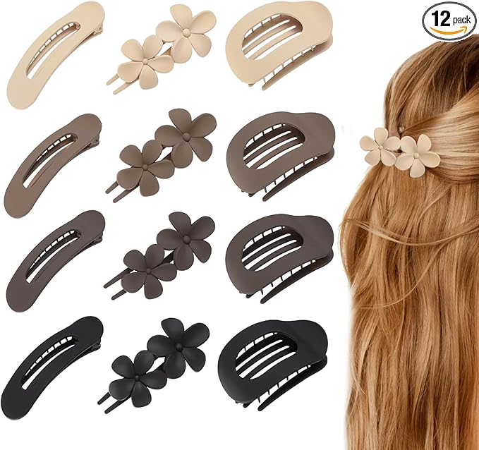 Hair Clips Set, 12 Pack Clips Strong Hold hair Accessories for Women,Large Matte No-Slip Claw clips for Thick & Thin Hair
