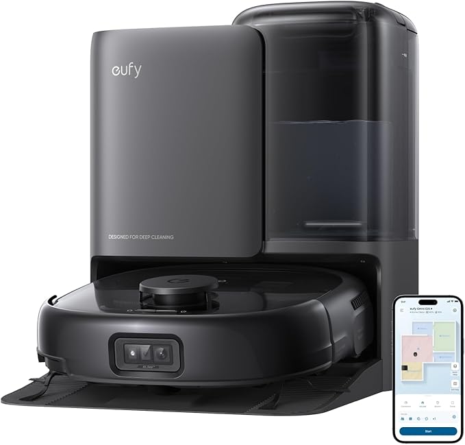 eufy E25 Omni Robot Vacuum Cleaner with Mop, HydroJet System, 20,000 Pa Turbo Powerful Suction, Zero Tangling, Corner-to-Edge Deep Cleaning and Mop Lifting, with Auto All-In-One Station