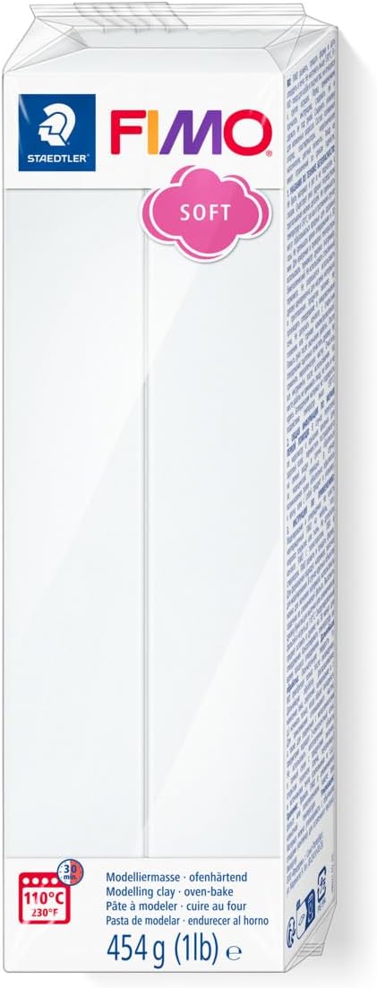STAEDTLER 8021-0 FIMO Soft Oven-Hardening Polymer Modelling Clay - White (1 x 454g Block)
