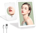 FUNTOUCH Portable Makeup Mirror with 72 LED Lights, 1X/5X Magnification, Dimmable Touch Screen, Tabletop Folding Cosmetic Mirror with Lights