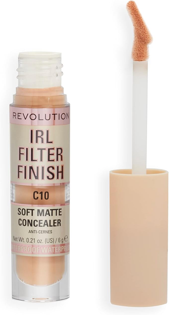 Makeup Revolution IRL Filter Finish Concealer, Medium to Full Coverage, Matte Finish, C10, Medium Skin Tones, 6g