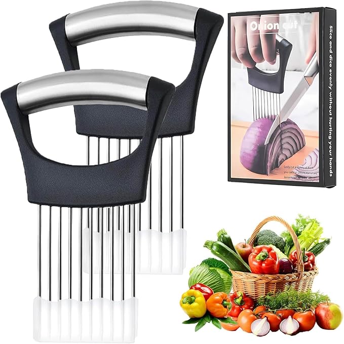 2 Pcs Onion Slicer(with Protective Cover) Onion Holder For丨Vegetable Slicer Holder,Meat Slices Tool for Cutting Vegetable, Fruit, Potato, Avocados, Meat