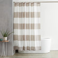 Amazon Basics Shower Curtain, Water and Mould Resistant Fabric Bathroom Curtain with Grommets & Hooks, Machine Washable, 183 x 183 cm, light green Striped