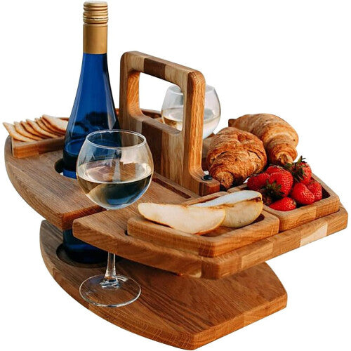 Wooden Picnic Table with Wine Glass Holder, Detachable and Portable Picnic Table Outdoor Wine Table for Home Travel Camping