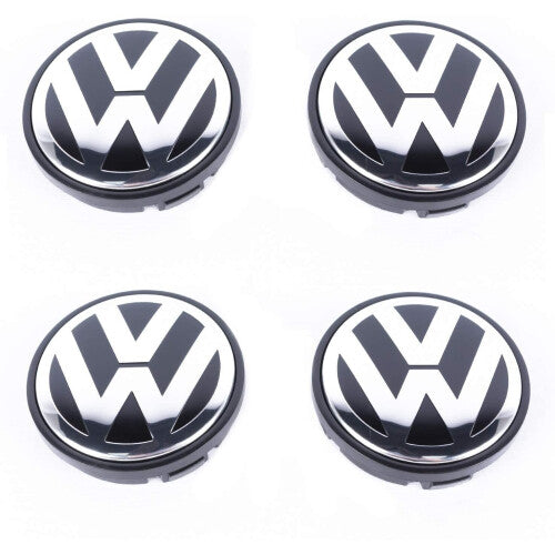65mm VW Wheel Center Hub Caps 4-Piece Set for Golf, Passat, Polo - High-Gloss ABS Replacement