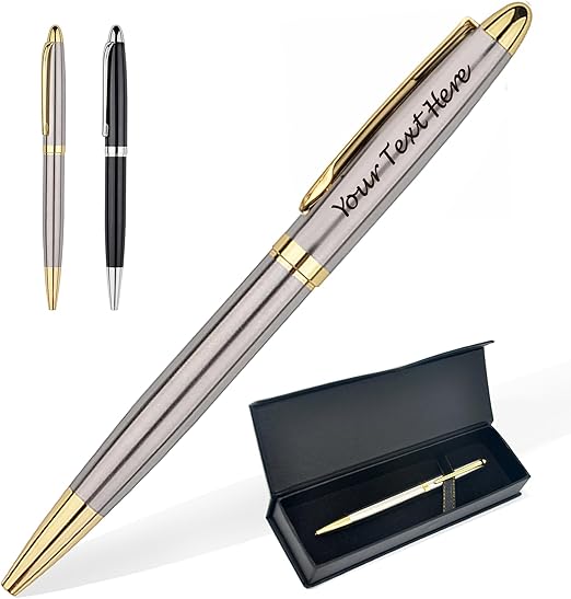 EDSG Personalised Pen Engraved Pen with Black Ink Ballpoint Pens Customised Pen Gifts for Men Women Teacher Personalised Gifts for Birthday Fathers Day Graduation Christmas Thank You Gift (Silver)