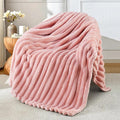 Exclusivo Mezcla Fleece Throw Blanket for Couch, Super Soft Striped Jacquard Bed Blanket, Lightweight Fuzzy Cozy for All Seasons, 127x152 CM, Pink