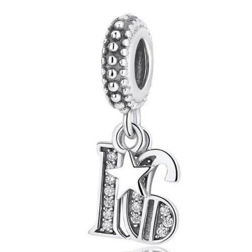 (16th birthday Dangle sterling silver s925 charm for pandora bracket ) Birthday sterling silver charm pandora bracelet