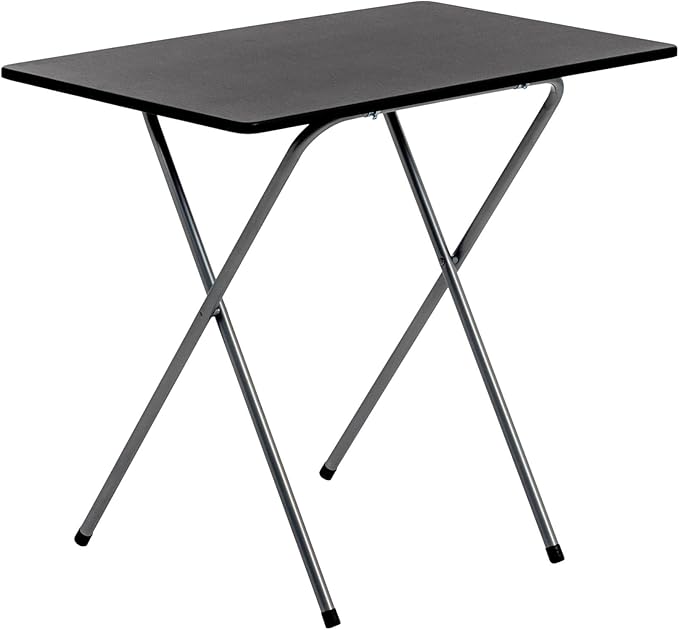 Harbour Housewares 80cm Wooden Folding Computer Desk - Silver Frame, Black Top - Laptop Notebook Table PC for Writing Study Office Bedroom & Gaming
