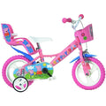 Dino Peppa Pig Pink Girls Bike with Doll Carrier - 12" Mag Wheels