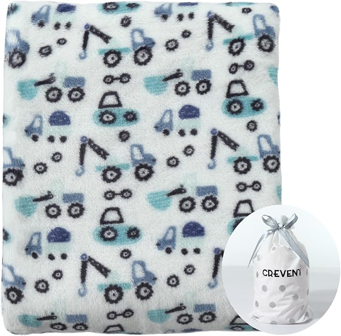 CREVENT 75cmX100cm Cute Lightweight Silky Cozy Warm Baby Blanket for Boys Infant Toddler Newborn Unisex Crib Cot Stroller, for All Season (Blue Truck)