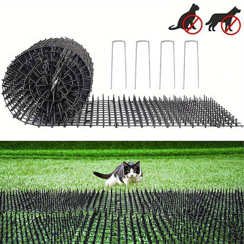 (Black) 6.5ft Cat Scat Mat with Spikes - Outdoor Spike Deterrent to Stop Digging