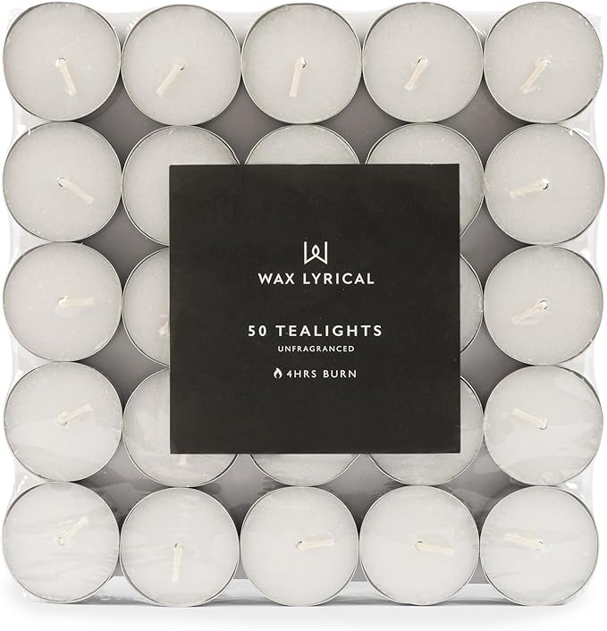 Wax Lyrical Unscented Tealights 50PK, White/Ivory
