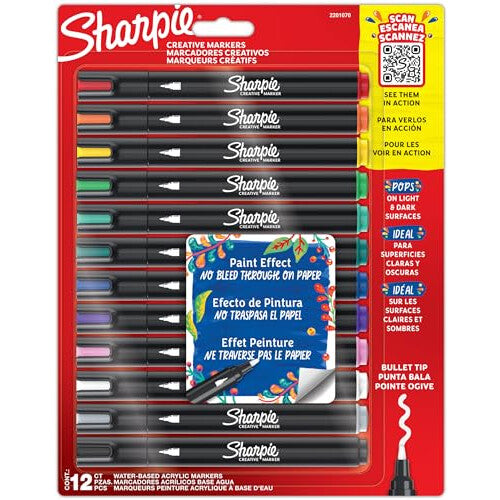 Sharpie Creative Marker Acrylic Paint Pens | Water-Based Paint Markers | No-Bleed Ink Writes on Most Surfaces | Bullet Tip | School & Revision