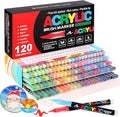 Laconile 120 Colours Accrylic Paint Brush Markers Set -Paint Pens Acrylic Markers for Rock Painting Cermic Glass Stone Metal Fabric, Water-based Acrylic Paint Pens with 1-5MM Flexible Brush Tip