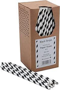 8 Inch 6mm Bore Paper Straw - Black & White Striped Pk 250