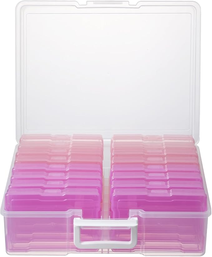 novelninks Photos Organizer 4" x 6" Picture Box with Handle - 16 Inner Cases - Gradient Pink