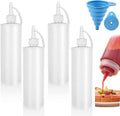 4 Pcs Squeeze Condiment Bottles with Twist On Cap Lids, 200ML Multipurpose Squirt Bottles Squeezy Sauce Bottle for Sauce, BBQ, Paint and Olive Oil (Come with Funnel)