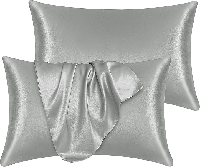 Imperial Rooms Grey Silky Premium Pillow Cases 2 Pack – Luxury Satin Pillowcase Feels like Silk Pillowcases for Hair and Skin Care with Envelope Closure, Best Gifts for Women (50x75 cm)