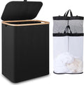 Large Laundry Basket with Lid 150L, Double Laundry Baskets with Removable and Washable Inner Bags, 2 Compartments Foldable Washing Basket for Drity Cloth Toys Towels Storage (Black)