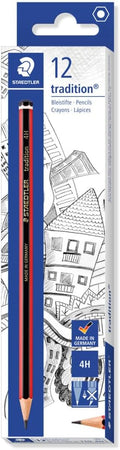 STAEDTLER 110-4H Tradition Graphite Pencil for Drawing & Sketching - 4H (Box of 12), Red