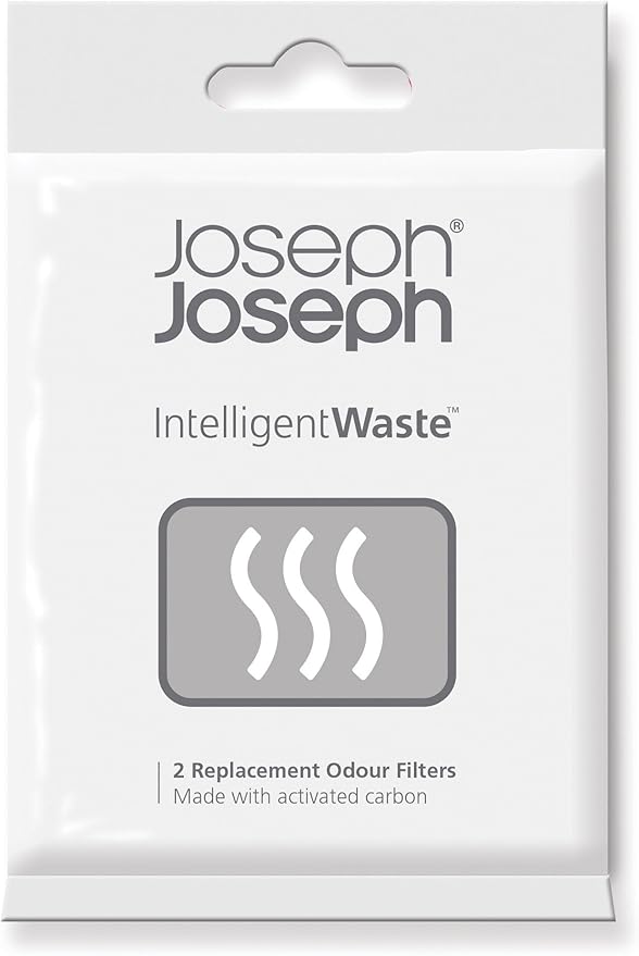 Joseph Joseph Intelligent Waste Activated Carbon Odour Filter Refills for Food Waste Caddy Kitchen Bin - Pack of 2, 9.4 x 6.9 x 0.5 cm