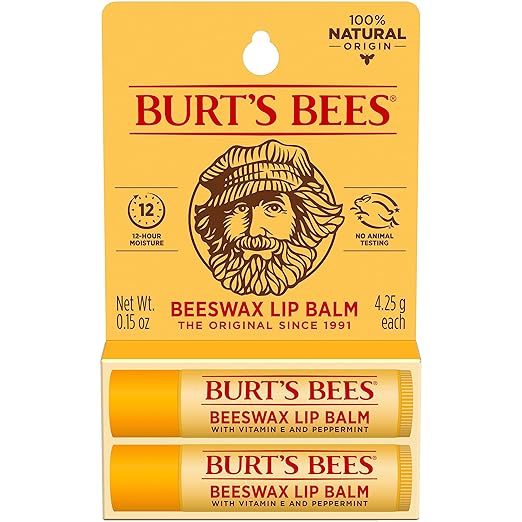 Burt's Bees 100% Natural Moisturizing Lip Balm, Beeswax, 2 Tubes in Blister Box
