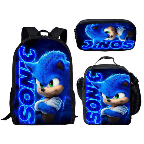 (10) Sonic 3 Piece School Bag Lunch Bag Pencil Case Kids Set