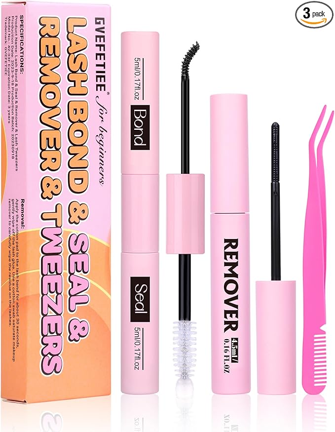 Lash Bond and Seal Kit with Lash Remover Tweezers Eyelash Glue For Eyelash Bond Cluster Lashes Glue Lash Bond and Seal Waterproof 72H Strong Hold Individual Lashes Glue by GVEFETIEE