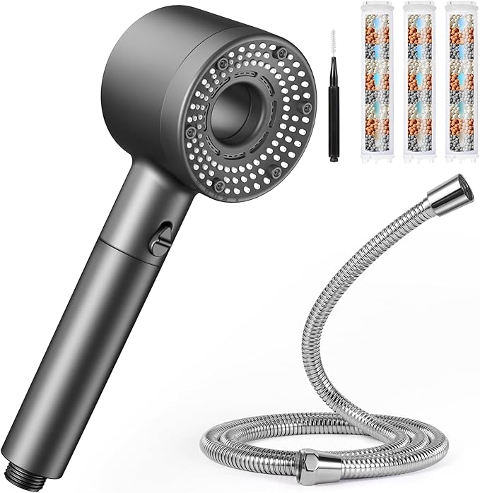 Hard Water Filter Shower Head with 3 Filter, Shower Head and Hose 1.5M, High Pressure Shower Heads with 5 Modes for Home Bathroom Accessory