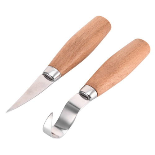 2PCS Stainless Steel Beech Carving Knife Scraper Spoon Handle Set Beginner Sculpture Specialty C