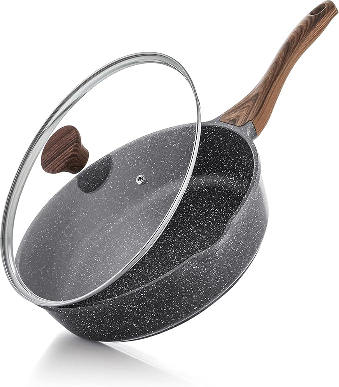 SENSARTE Nonstick Skillet, Deep Frying Pan 26 cm/4 Litre Saute Pan with Lid, Stay-Cool Handle, Healthy Stone Cookware Cooking Pan, Induction Compatible