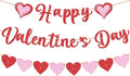 Happy Valentine's Day Banner and Red Pink Glittery Hearts Banner Valentine's Day Banner Garland Valentines Day Party Decorations for Valentines Wedding Anniversary Engagement Party Supplies