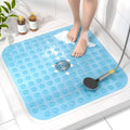 HITSLAM Square Shower Mat Non Slip, 53 x 53cm Bath Mat for Tub with Drain Holes and Suction Cups, Machine Washable Bathroom Shower Mat, Soft on Feet, Blue