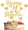 Personalised Cake Topper Custom Multicoloured Non-Shed Double Sided Glitter Cake Decoration Happy Birthday Cake Topper with Any Name Any Age 13th 21st 30th 50th (Gold)