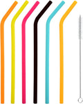 6 Pack Silicone Reusable Straws, with Cleaning Brush, Colourful Drinking Straws, Replacement Straws Reusable Kids Straws for Cocktail, Juice, Milkshake, Soda (6 Bent)