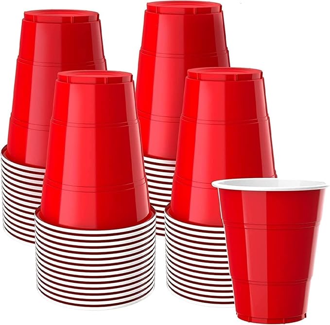 Red Plastic Cups - Disposable 12oz (50 Pack) Party Cups for Birthdays, Weddings, Picnics, Christmas, Anniversary