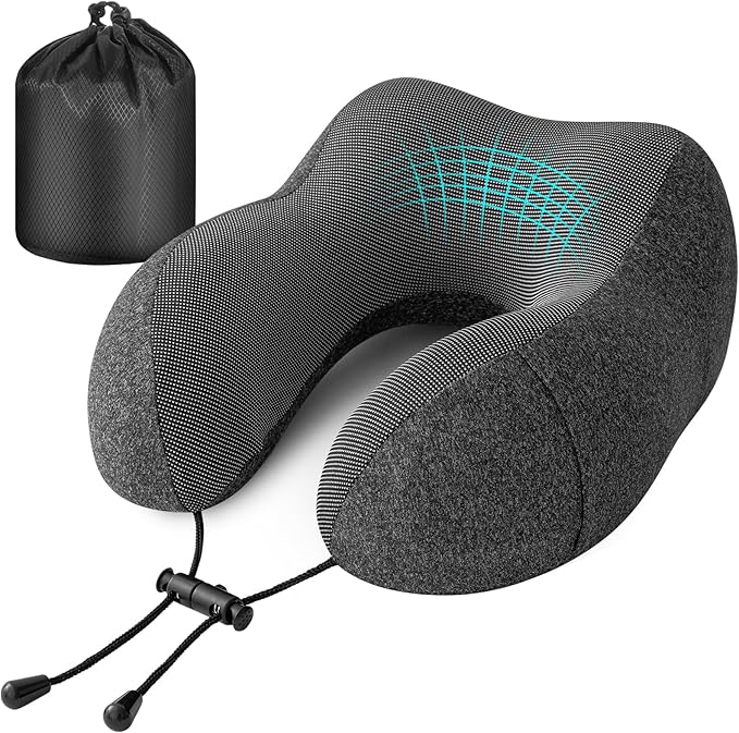 Travel Pillow for Airplane, Neck Pillow for Travel, Memory Foam Travel Neck Pillow for Adults, Soft & Lightweight Flight Pillow, Ergonomic Neck Cushion With Carry Bag