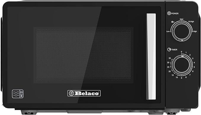 Belaco 800W Microwave Compact Size Microwave Oven with Manual Control, 5 Power Levels, 20L Capacity, Timer Function, Easy Clean Interior Ideal for Home or Office Use