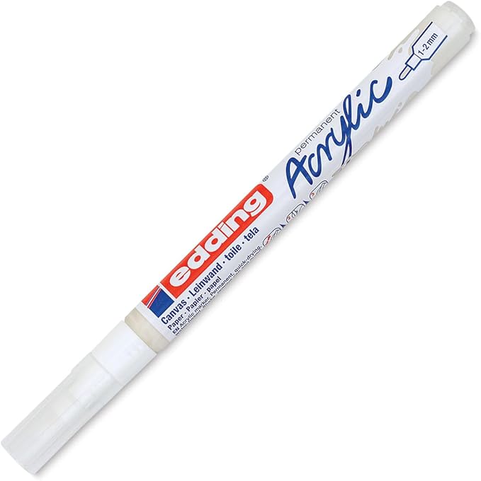 edding 5300 white - 1 paint marker pen - fine round nib 1-2mm - for drawing on canvas, art paper and wood - acrylic markers for pebbles, waterproof