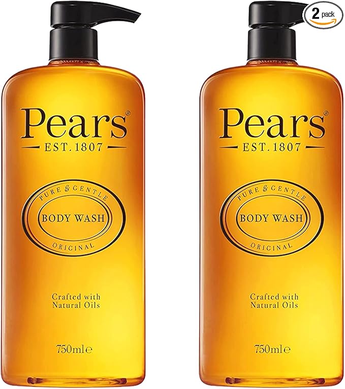 Pears Pure & Gentle Body Wash - Soap-free Cleanser - Nourishing Gel with 98% Pure Glycerin & Natural Oils - for Glowing Skin 10x More Moisturiser - Beauty Bath for Moisturising Care - 750ml (2 Pack)