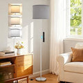 Modern Grey Floor Lamp,Remote Control Dimmable LED Floor Light for Bedroom Kid Office, Silver Pole(9W Bulb Included)