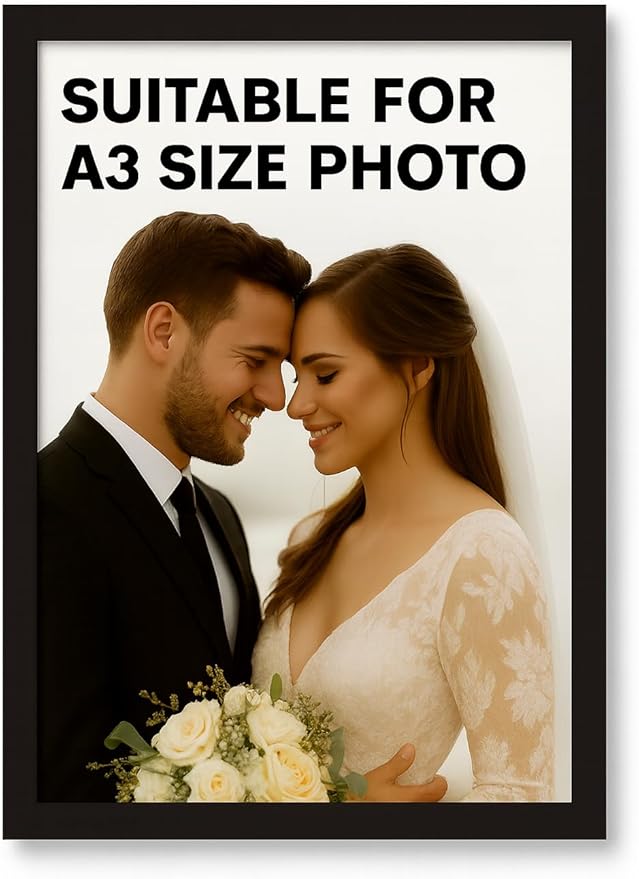 A3 Wooden Photo Frame - 297x420mm / 29.7x42cm / 11.7x16.5inch Picture Frame (Black, A3 (42x29.7) cm)